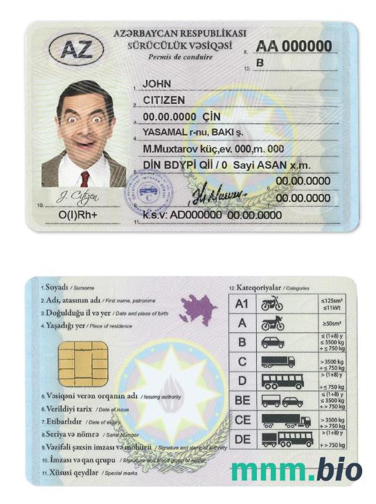 Szablon prawa jazdy Azerbejdżanu w formacie PSD,w pełni edytowalny, ze wszystkimi czcionkami (2013present)